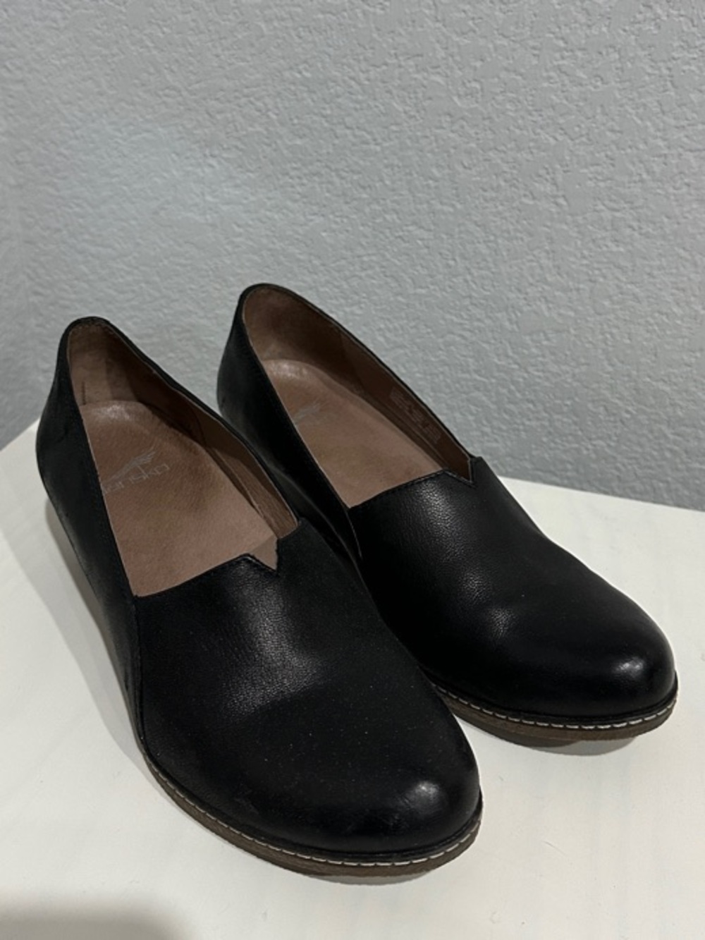 Dansko Black Leather Wedge Loafers - Size 39